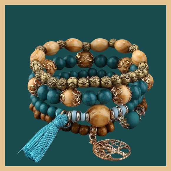 Restock- 4PC Tree of Life Pendant Tassel Bracelet Set - Picture 5 of 5